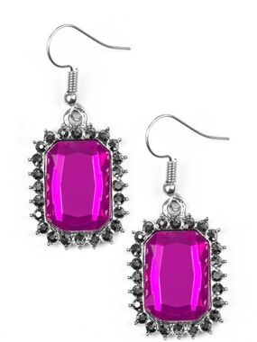 E-89 Silver-Tone Pink Gemstone Drop Earrings - Women's Jewelry
